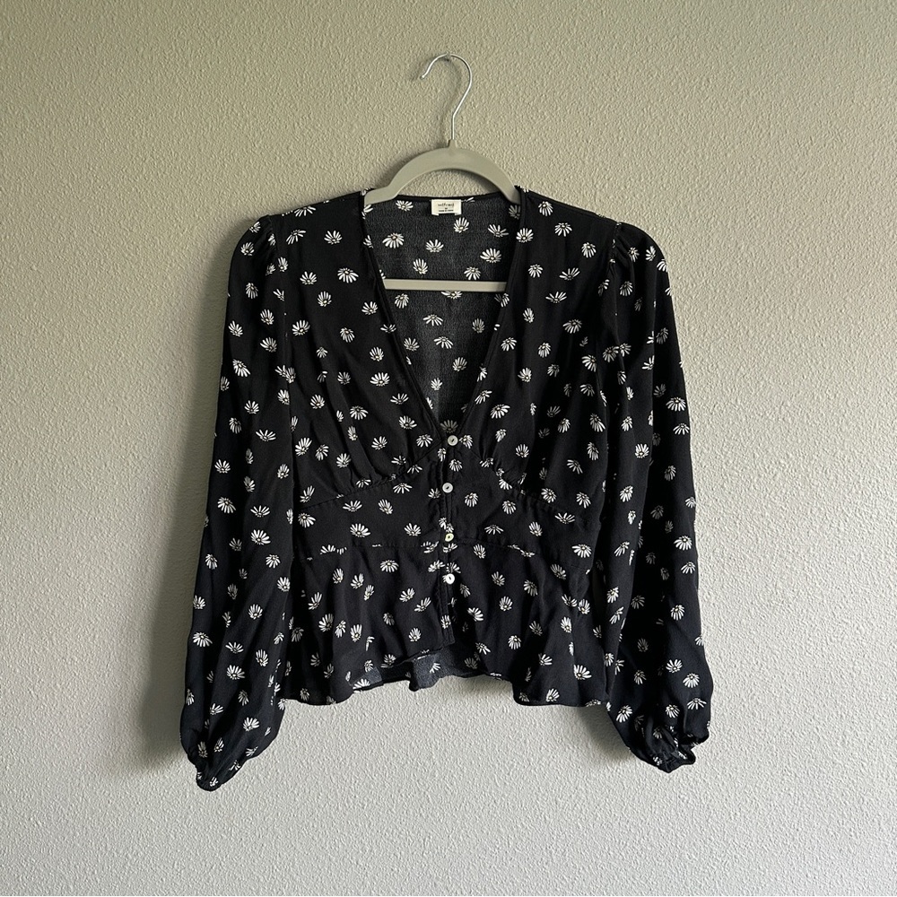 Wilfred Black Floral Long Sleeve Button Down Top Medium